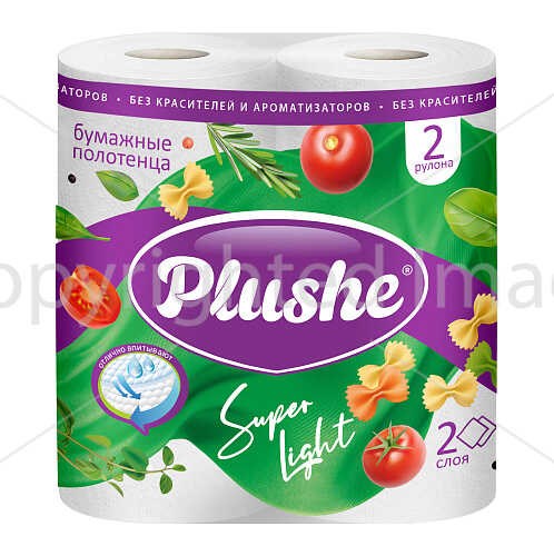 Полотенце бумажное "PLUSHE SUPER LIGHT" 2 слоя, 2 рулона, 10 метров, белый 1/12 2438