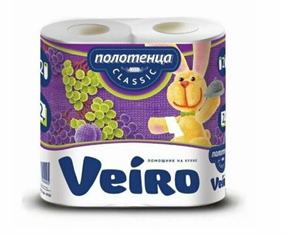 Полотенца бумажные в рулоне " Veiro Classic " 2 слойные 2 шт. белые целлюлоза ( 12 уп. / пачке.) 2380